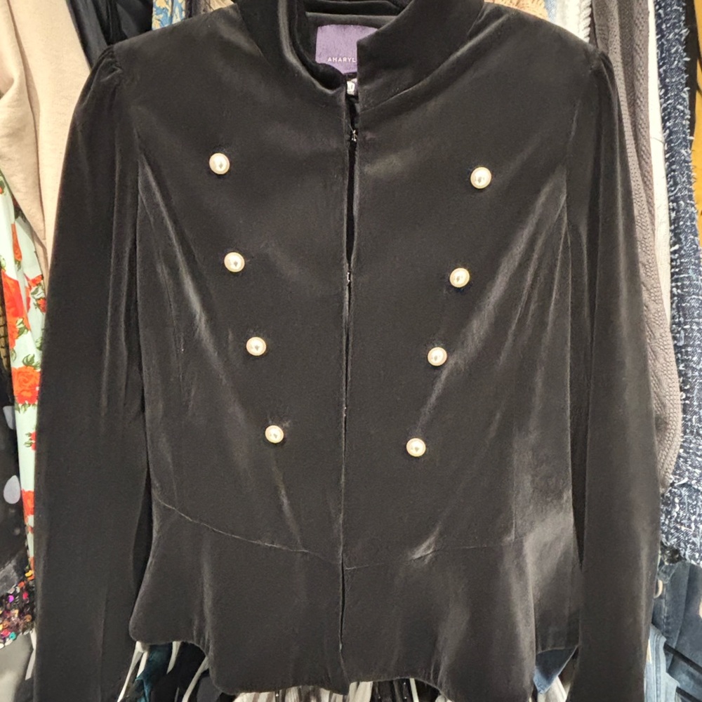 Amaryllis Black Velvet Blazer with Pearl Buttons